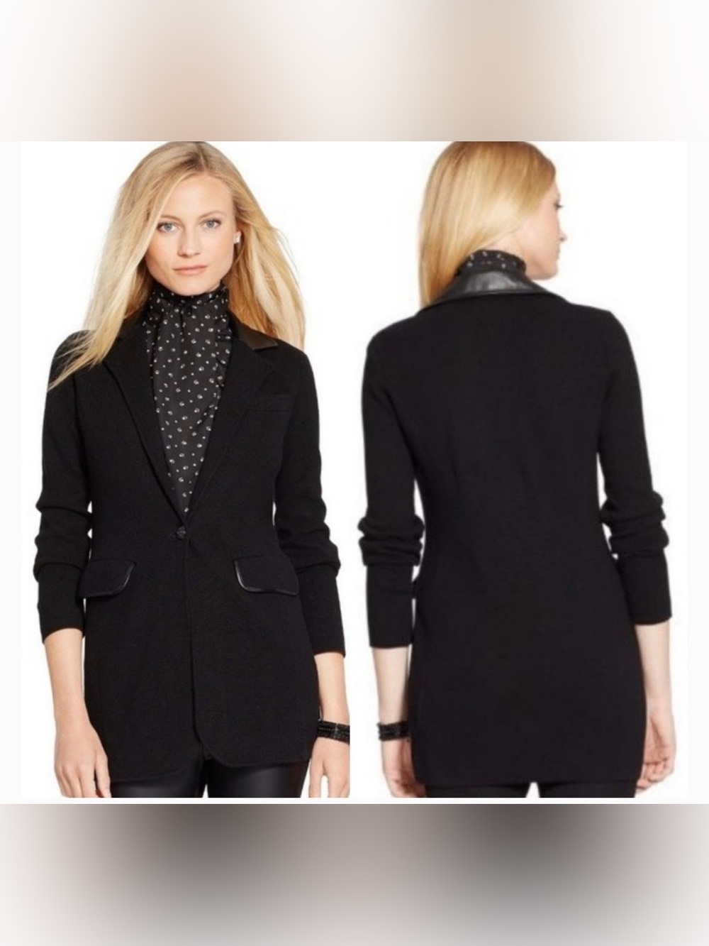NWT LAUREN RALPH LAUREN womens Faux Leather Trim Knit Jacket BLAZER size medium